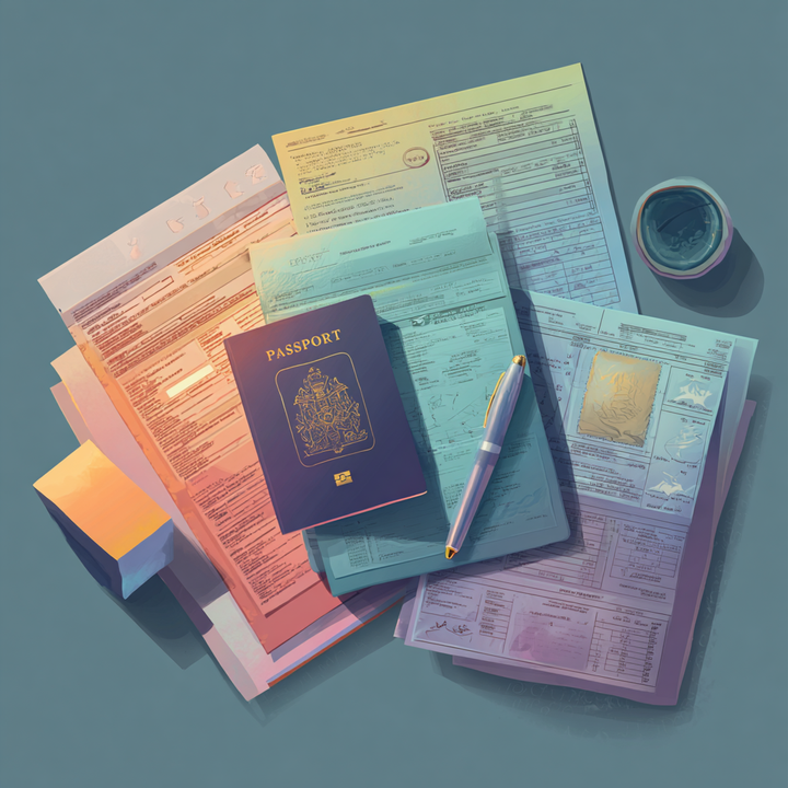 Illustration eines Ausweises und von Dokumente
